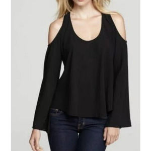 LOVERS + FRIENDS Black Bell Sleeve Cold Shoulder Top Blouse Scoop Neck‎ Large